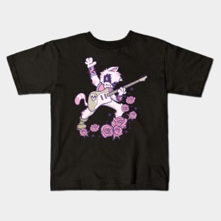 Pastel Goth Kawaii Heavy Metal Cat Guitarist Guitar Playing Kids T-Shirt